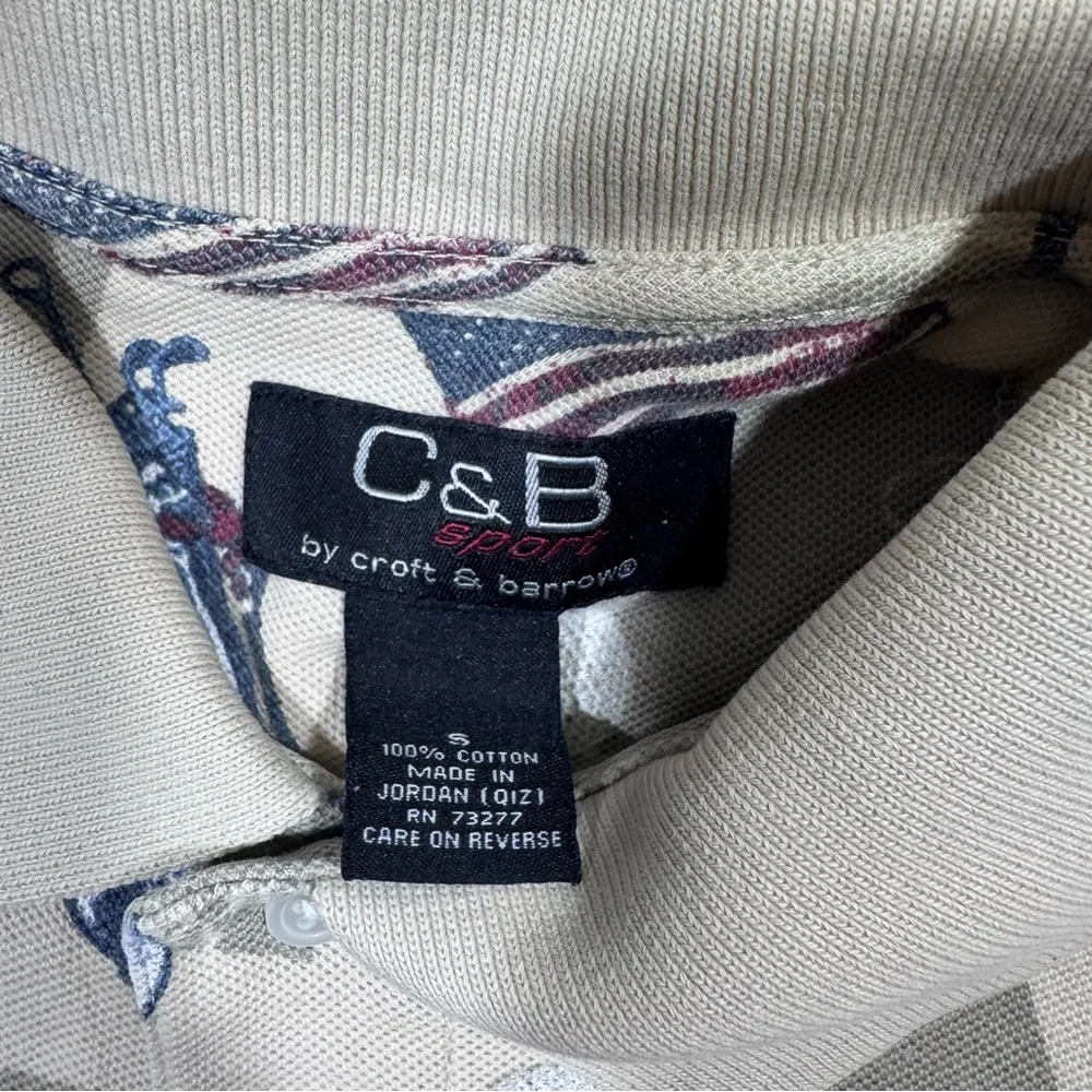 C&B Sport CROFT & BARROW Polo Shirt Mens S Golf Ball USA Flag Print
